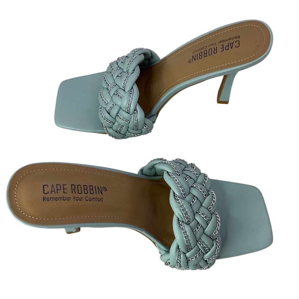 Cape Robbin Tilio Aqua Braided Chain Y2K Square Toe Stiletto Mules Size 8